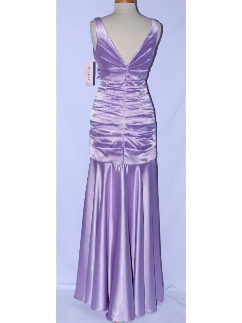 Poly USA #5922 Long Satin Fit & Flare Bridesmaid Evening Gown-Size M- LILAC- NWT - Picture 2 of 6